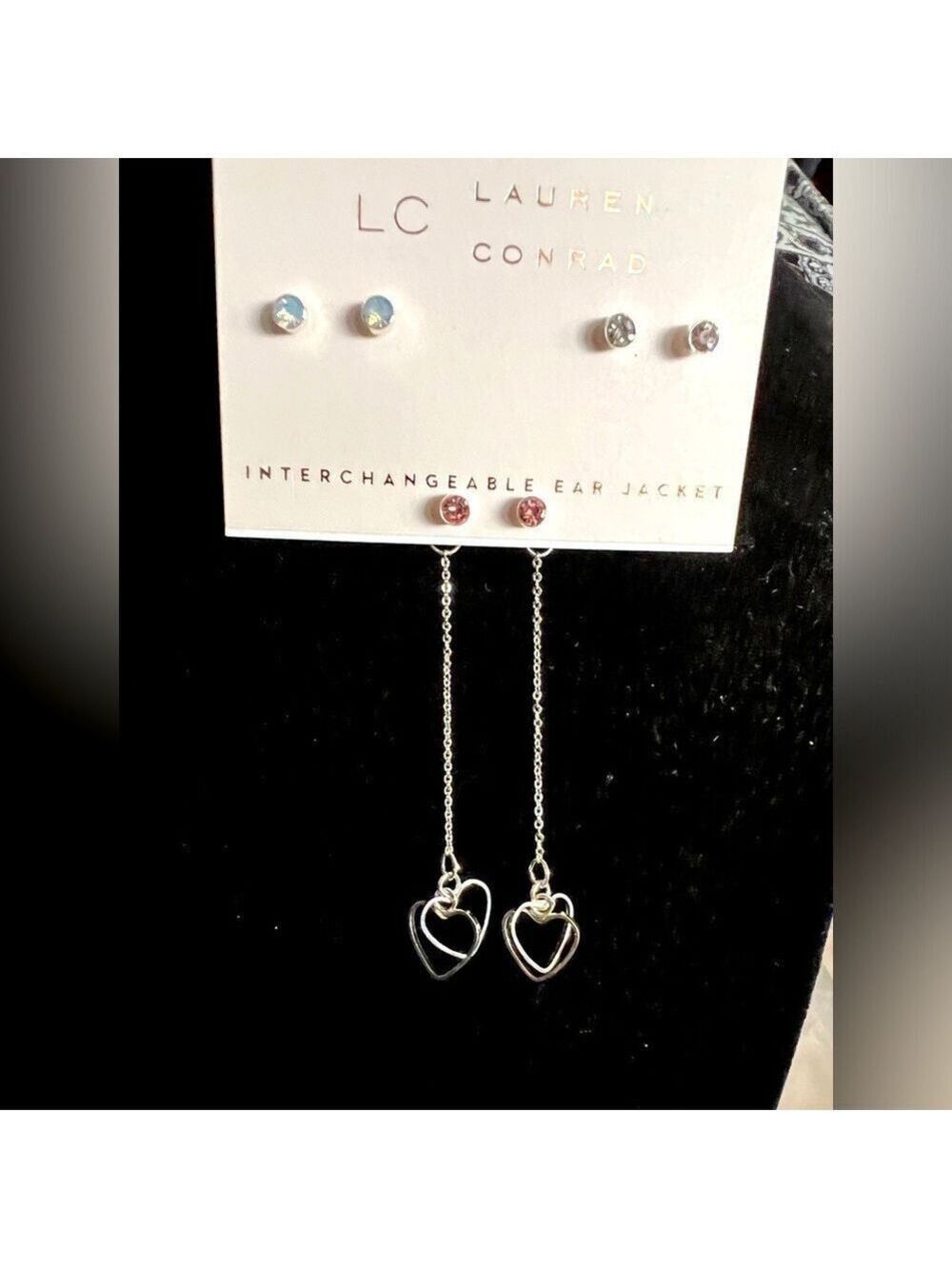 Lauren Conrad Earrings, Interchangeable Ear Jacket, Silver-tone, Pink & Clear